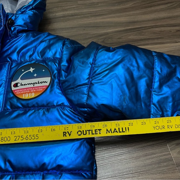 Champion X NASA men sz XS Metallic Puffer Jacket Blue Quilted - Picture 8 of 16